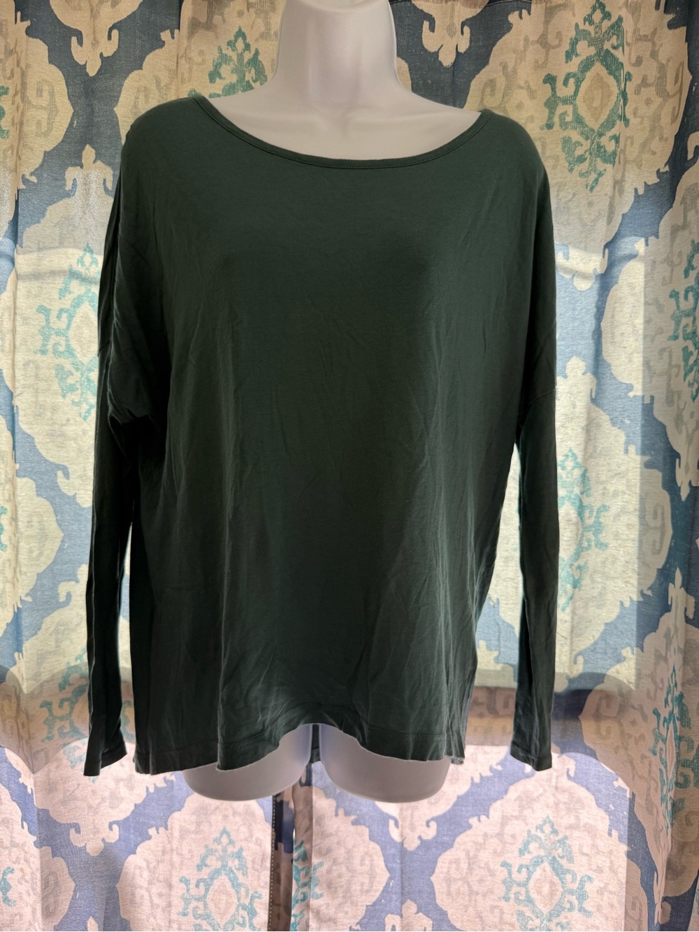 Peruvian Connection Sage Green High Low Oversized Pima Cotton Modal L/S Top S